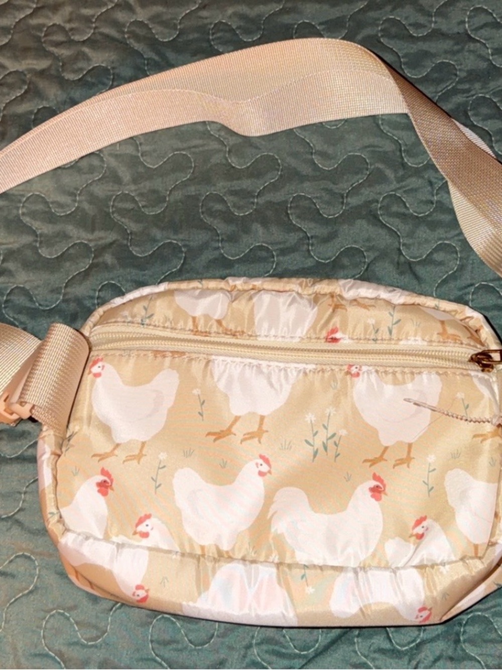 Beige Chicken-Print Crossbody Bag for Women